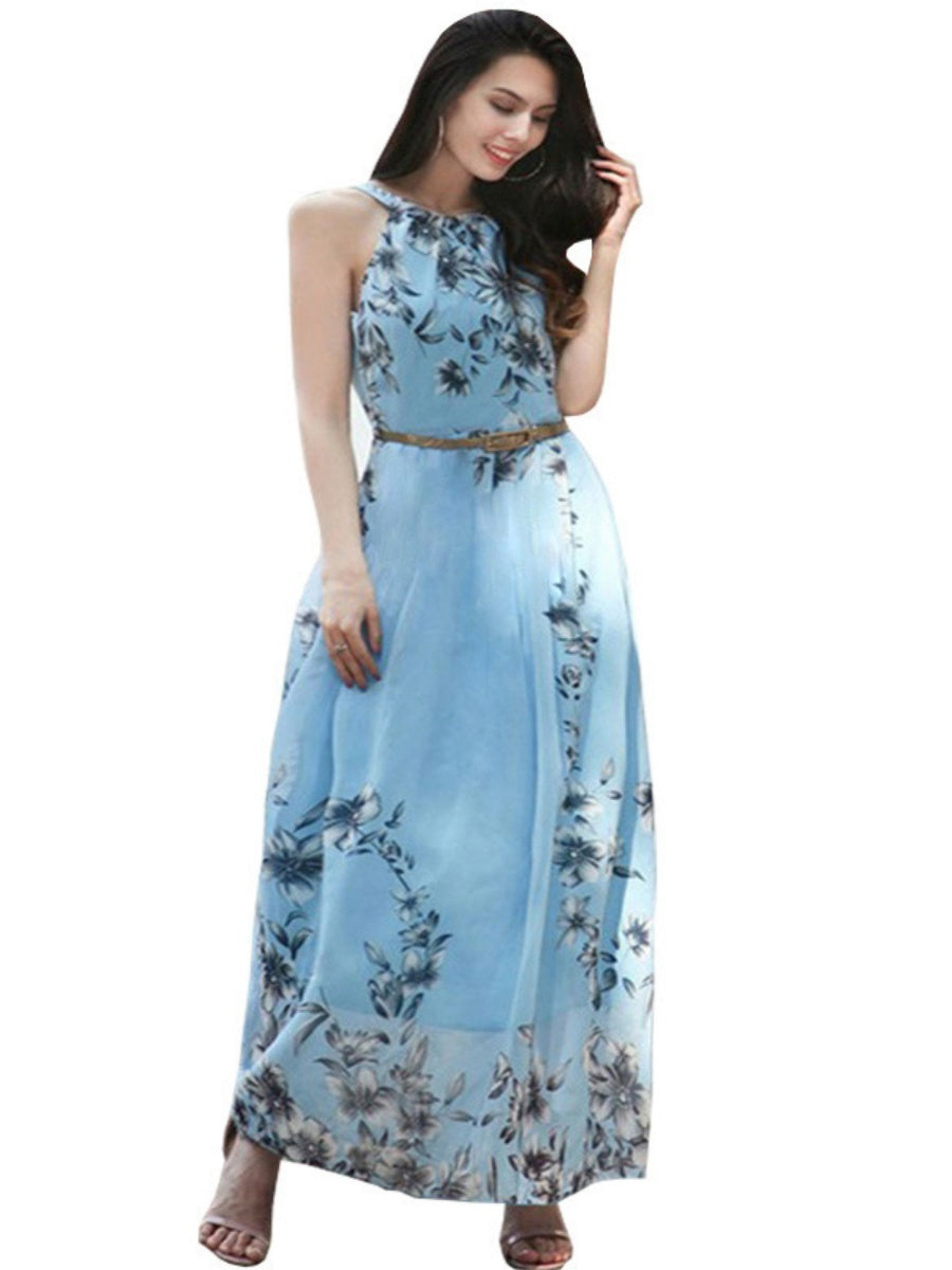 Halter Vacation Printed Maxi Dresses
