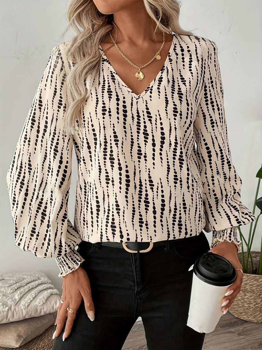 V-neck Leopard Print Loose Long-sleeved Casual T-shirt