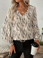 V-neck Leopard Print Loose Long-sleeved Casual T-shirt