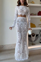 Crochet Lace Cover-up Crop Top and Maxi Skirt Vacation Set