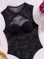 Lace Trim Splicing Mesh Perspective Bodysuits