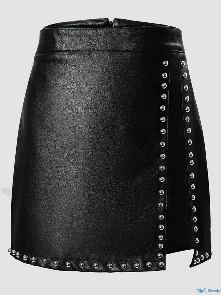 Studs Mini PU Leather Hip-hugging Skirts