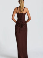 Fish Bones Waist Corset Pleated Camisoles Sleeveless Hip-hugging Maxi Dresses