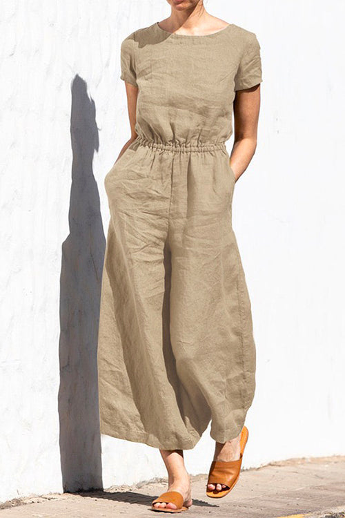 Short Sleeve High Waist Wide Leg Slouchy Jumpsuit