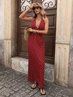 Halter V-neck Polka Dots Vacation Retro Maxi Dresses