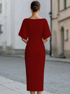 Grace One-shoulder Collar Mid-length Sleeves Slim-fit Midi Dresses
