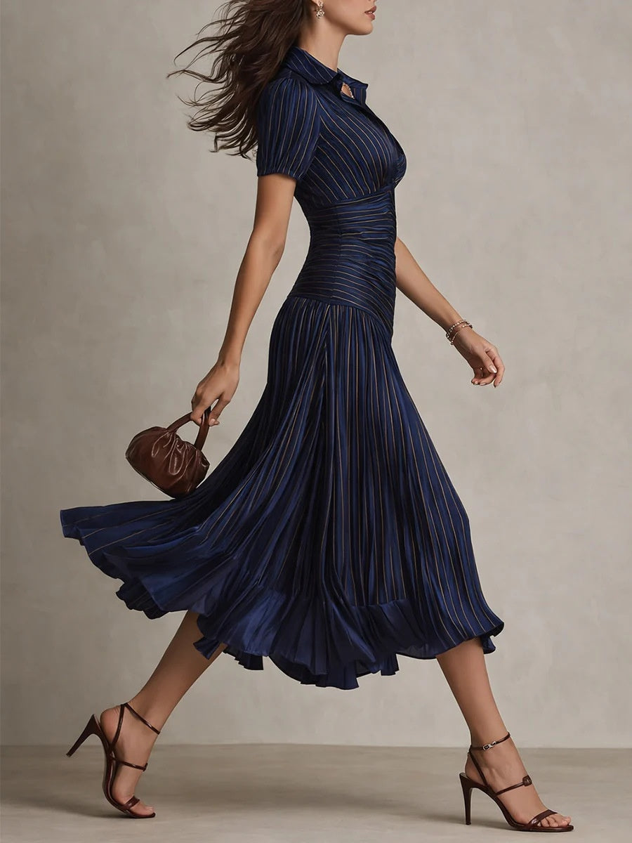 Stripes Satin Splicing Big Swing Temperament Maxi Dresses