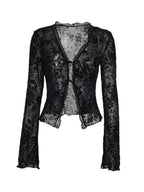 Deep V-neck Chiffon Burning Flowers Long Sleeve Designer Shirt