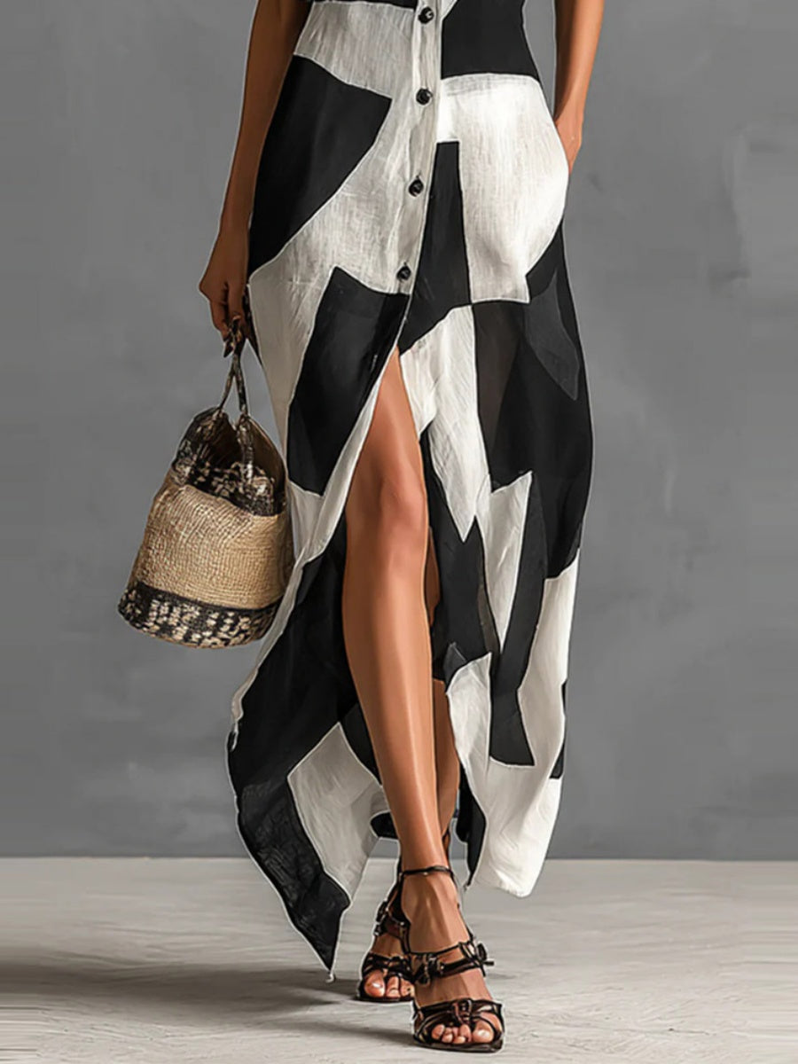 Geometric Patterns Plaid Printed Shirts Vacation Sunscreen Maxi Dresses