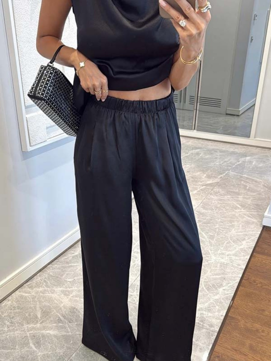 Swing Collar Sleeveless Top Straight-leg Trousers Set 2-piece Sets