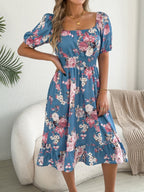 Ruffle Printed Vacation Off-shoulder Mini&Short Dresses
