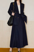 Textured Double Breasted Two Piece Blazer Skirt Set