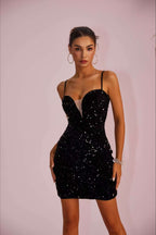 Sequin Panel Sheer Slim-Fit Split Cami Party Dress