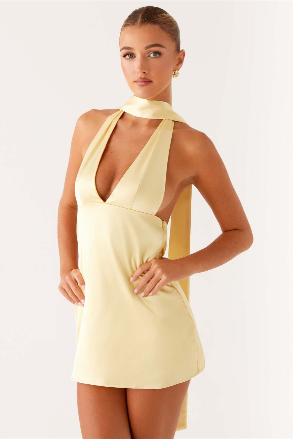 Deep V Backless Ribbon Dress