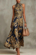 Vintage Gold Embroidered Long Dress