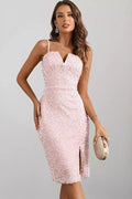 Sweetheart Spaghetti Strap Sequin Side Slit Bodycon Midi Dress