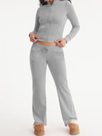 Solid Collar Neck Jacket & Lace Up Pants Set