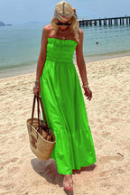Strapless Smocked Ruffle Trim Tiered Maxi Dress