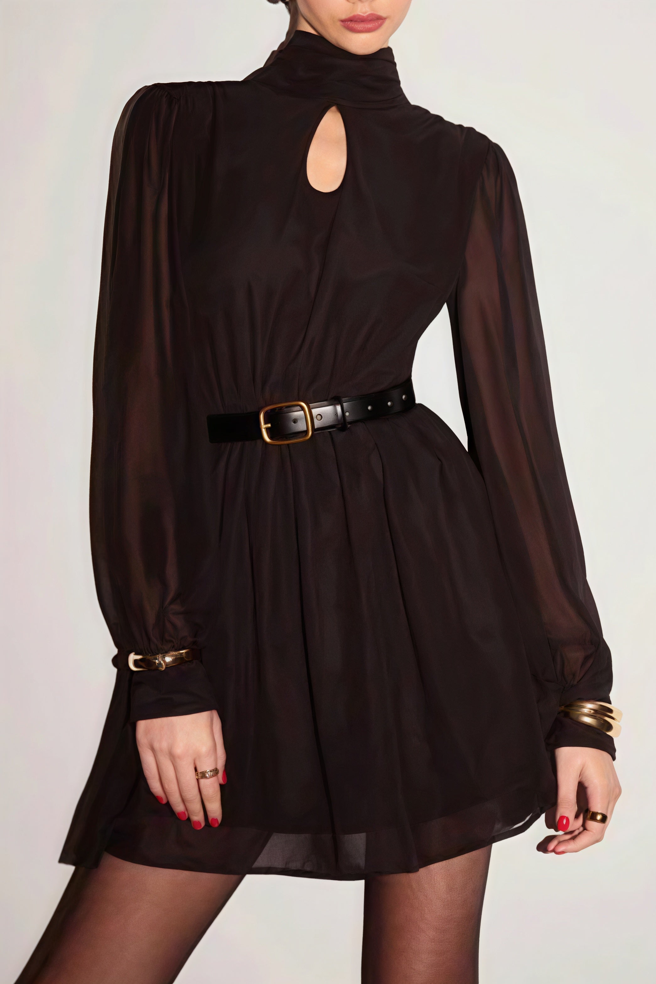 Black Backless Long Sleeve Mini Dress