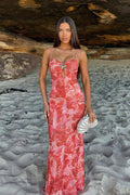 Beach Halter Print Cut Out Stretchy Maxi Dress