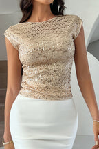 Sequin Backless Short Sleeve Tank Top