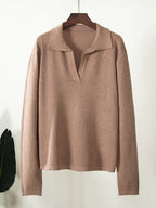 Solid Lapel Neck Knit Sweater