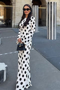 White Polka Dot Bell Sleeve Maxi Dress