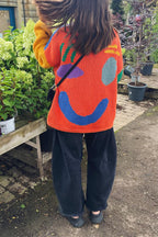 Feel Good Knit Colorful Smiley Face Loose Pullover Sweater