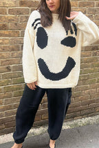 Feel Good Knit Colorful Smiley Face Loose Pullover Sweater