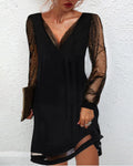 Adrastea Effortless Cocktail Dress with Glitter Sleeves and Deep V Neckline Designer Edit