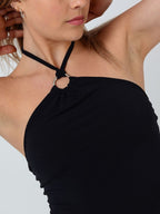 Solid Metal Ring Backless Halter Vest