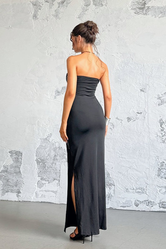 Rhinestone Strapless Bodycon Maxi Formal Dress