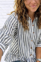 Striped Ruffle Hem Button-Down Shirt | Chic Women__ Top