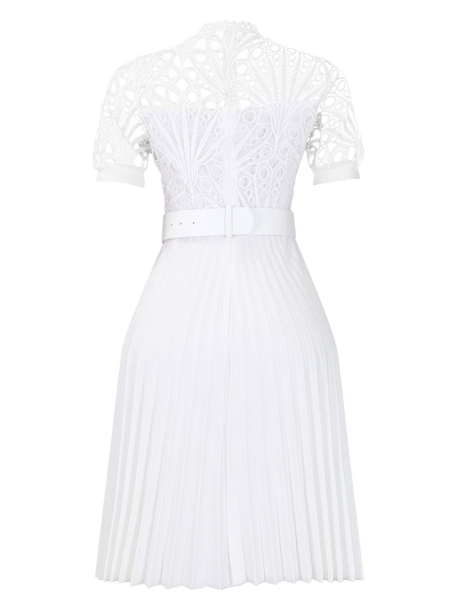 Short Sleeve Trim Lace Belts Mini&Short Dresses
