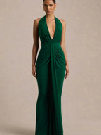 V-neck Halter Temperament Pleated Hip-hugging Big Backless Midi Dresses
