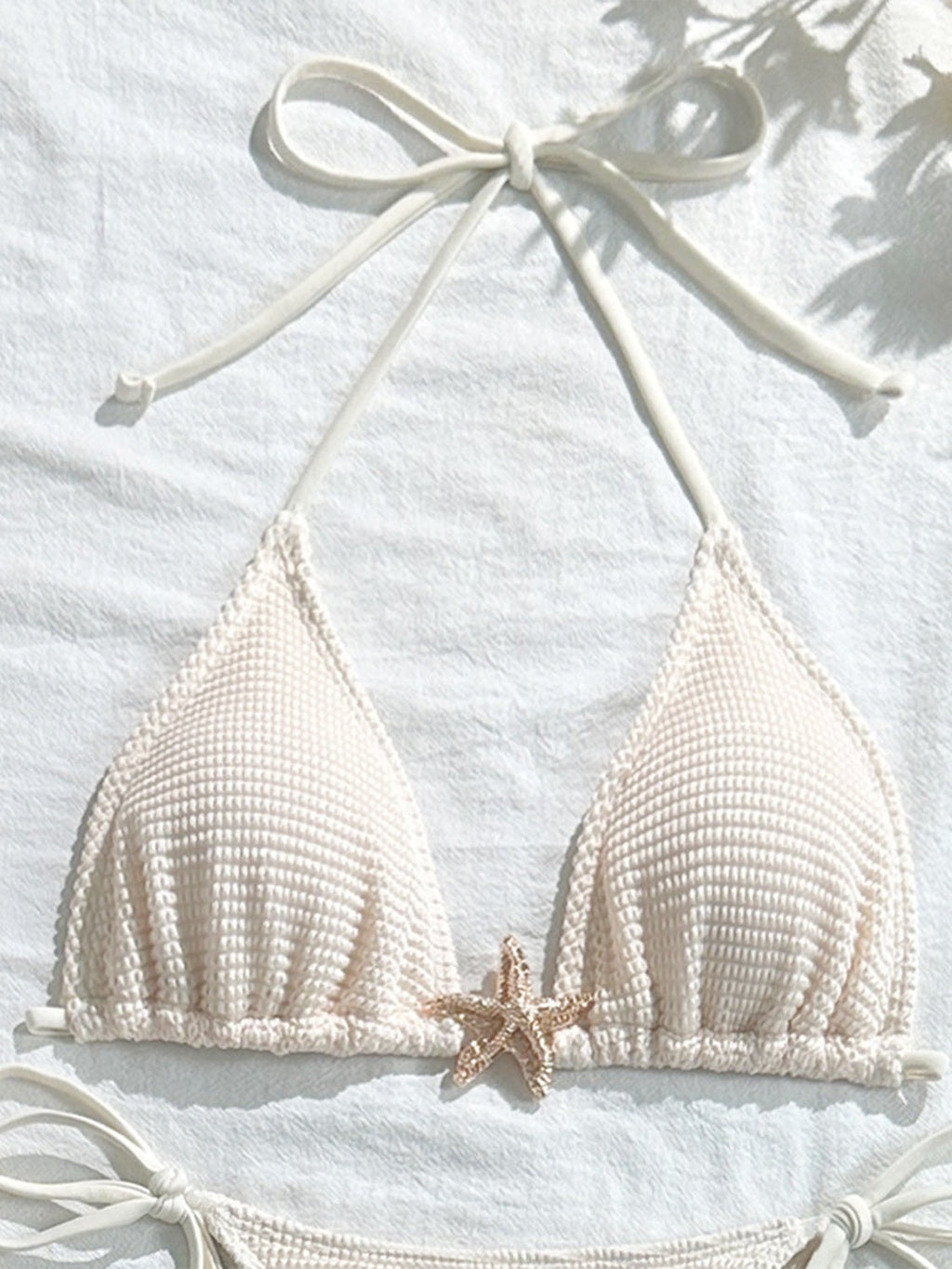 Solid Color Mesh Long Dress Starfish Swimsuit Bikini Three-piece Set