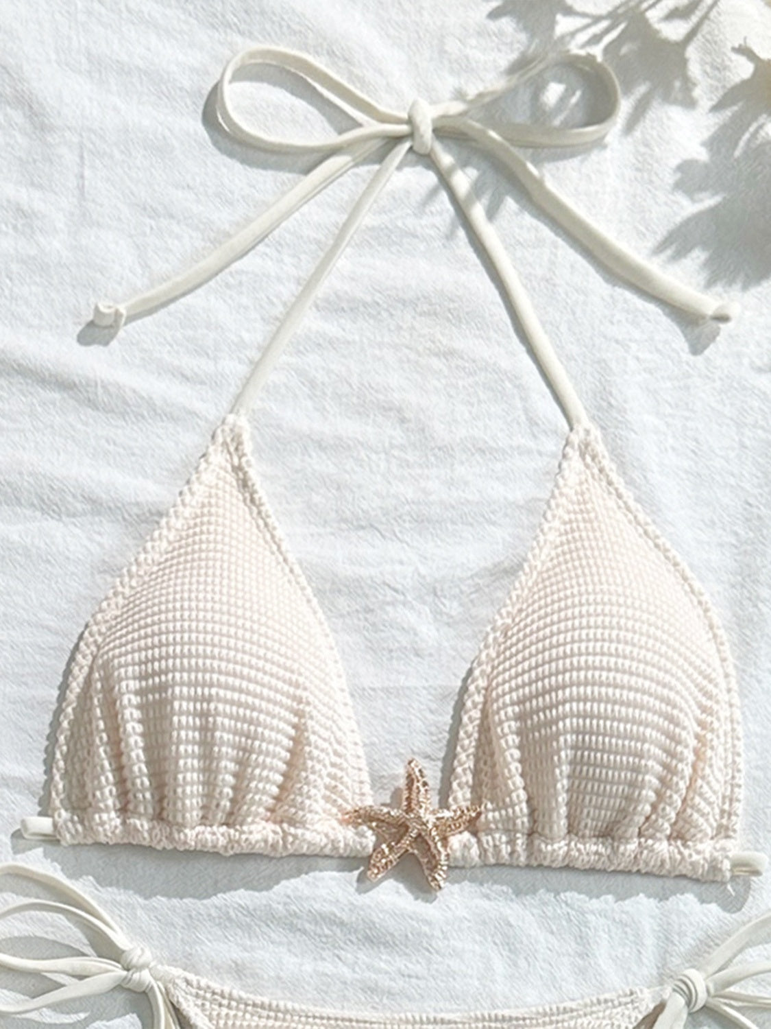 Solid Color Mesh Long Dress Starfish Swimsuit Bikini Three-piece Set