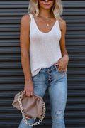 Scoop Neck Solid Knitting Tank Top