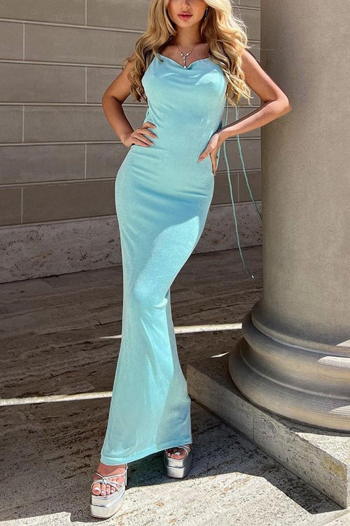 Tie Shoulder Backless Cami Maxi Party Dress