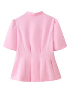 Waist 3D Flowers Short Sleeve Suit Jacket Commuting Shirts