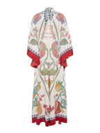 Floral Print Three-quarter Sleeve Stand Collar Long Dress