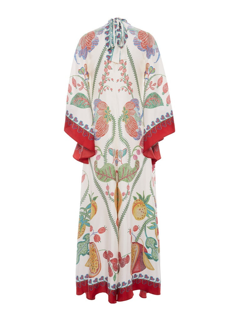 Floral Print Three-quarter Sleeve Stand Collar Long Dress