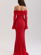 Lace Hollow Off Shoulder Flared Sleeves Hip-hugging Maxi Dresses