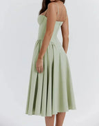 Corset Bodice Basque Waist Pleated A-Line Midi Dress