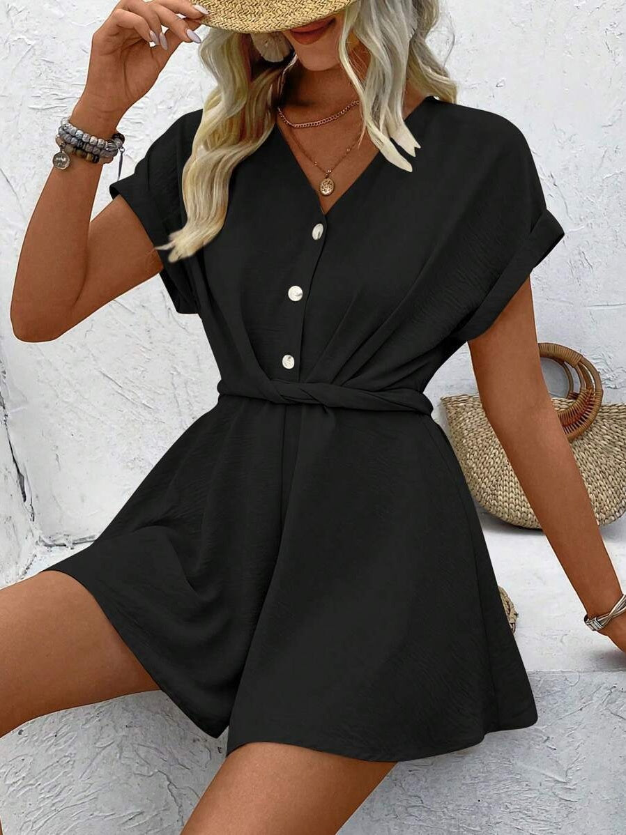 Batwing Sleeve Twisted Jumpsuit Shorts