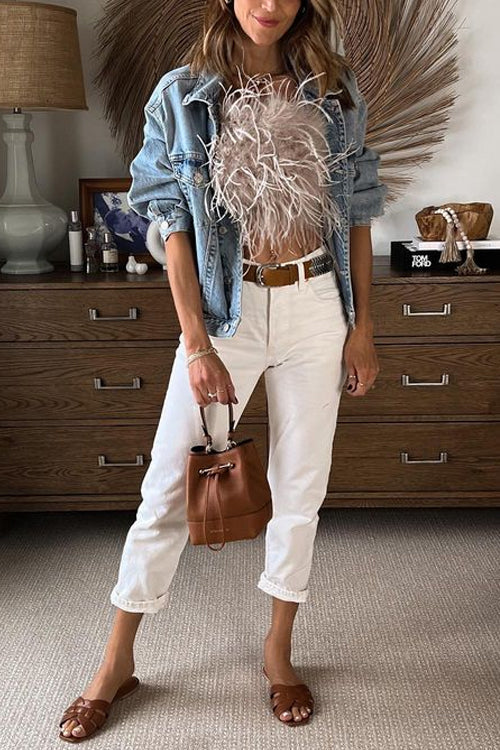 Fuzzy Feather Crop Tube Top