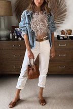 Fuzzy Feather Crop Tube Top