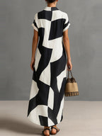 Geometric Patterns Plaid Printed Shirts Vacation Sunscreen Maxi Dresses