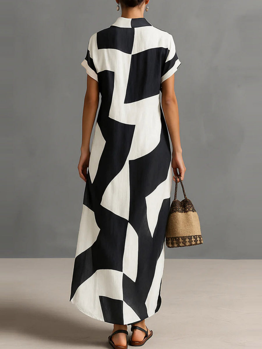 Geometric Patterns Plaid Printed Shirts Vacation Sunscreen Maxi Dresses