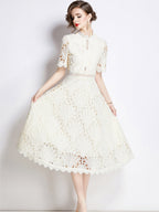Crocheted Embroidered Lace Midi Dress